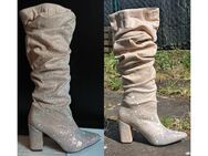 Gr. 38 + 40, sexy High Heels Stiefel, GLITZER beige ( Sergio Todzi ) bling-bling ohne Ende - Bruchköbel