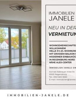 Moderne, lichtdurchflutete 3,5-Zi.-Wohnung mit großem Balkon und Einbauküche in Regensburg-Nord - Perfekt für WGs! - Regensburg