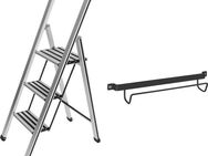 WENKO Trittleiter Modell Alu-Design (2-St), stabile Klapptritt Leiter, rutschsicher, bis 150 kg, mit Leiternhalter