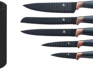 KING Messerblock Carbon Design (6tlg), (5 Messer, 1 Messerblock), Wellenschliff