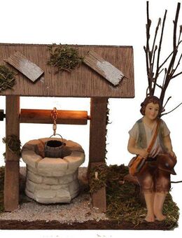 Alfred Kolbe Krippen-Zubehör Brunnen mit Beleuchtung und Figur Hirte sitzend, Weihnachtsdeko (Set, 2 St)
