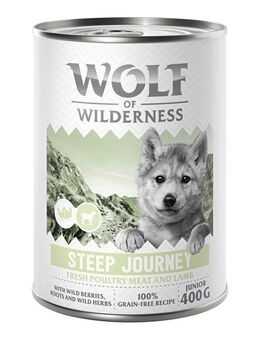 6 x 400 g Wolf of Wilderness Nassfutter zum Probierpreis! - JUNIOR Steep Journey - Geflügel mit Lamm