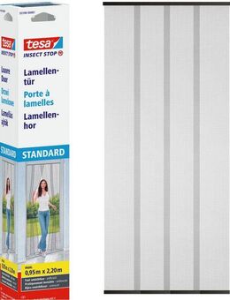 tesa Insektenschutz-Tür Insect Stop Standard Fliegengitter für Türen - 0.95 m : 2.2 m, (Packung, 1-St., Fliegennetz, Klettband), Lamellentür für Balkon & Terrasse