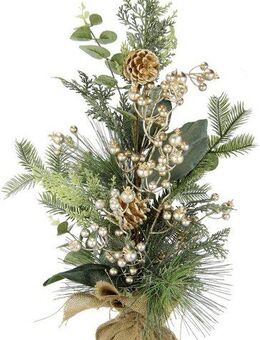 Winterliche Kunstpflanze Weihnachtsgesteck im Topf aus Jute, Weihnachtsdeko Tannengesteck in Jute, I.GE.A., Höhe 60 cm, mit Beeren, Eukalyptuszweigen, Koniferen und Zapfen