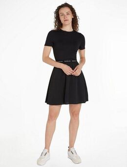 Calvin Klein Jeans Skaterkleid LOGO ELASTIC SHORT SLEEVE DRESS mit Logoschriftzug in der Taille