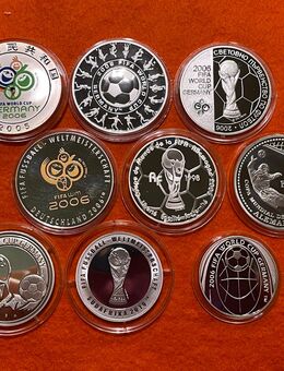 Fußball WM 2006 + 2010: 9 Silbermünzen/Medaillen 210 Gramm Feinsilber - Mannheim