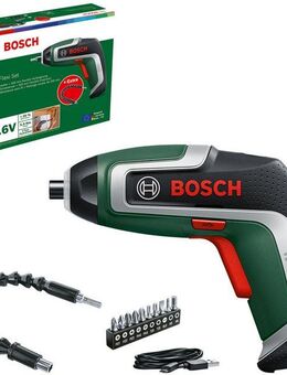 Bosch Home & Garden Akku-Schrauber IXO 7 Flexi-Set, mit flexibler Verlängerung 300 mm, Bit-Set und Ladekabel