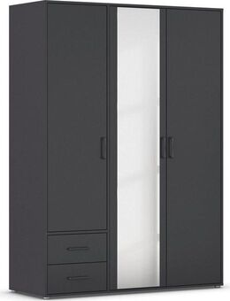 rauch Drehtürenschrank Kleiderschrank Schrank Garderobe Wäscheschrank VOYAGER (in 3 verschiedenen Ausstattungen BASIC/CLASSIC/PREMIUM) mit modernen Griffen in Graumetallic, inkl. Schubkästen und Spiegel