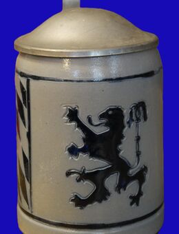 alter Bierkrug mit Zinndeckel , Steinzeug , Salzglasur , 0,5Liter , Bayern , Löwe , Höhe 15,5cm , K7 - Görlitz