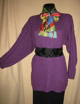 Original VINTAGE * Oversize * Grobstrick * Long * Pullover * Mini- Kleid "Base Casuals" Gr. 38- 40, 42/ S- M * lila * aubergine * - Riedlingen