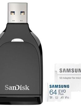 Speicherkartenleser SanDisk, SD Laufwerk, USB 3.0 Typ A, Samsung EVOPlus MicroSDXC 64GB mit einer Datenübertragung von bis zu 130MB/s, inklusive SD-Adapter - Fürth