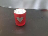 Teelichthalter mit Herz Glas Höhe ca. 8cm rot Silber - Essen