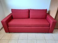 Sofa / Schlafsofa mit zwei Kissen - roter Webstoff, wie neu - Hanau (Brüder-Grimm-Stadt)