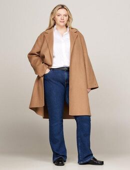Tommy Hilfiger Curve Kurzmantel CRV REG DF WOOL BELTED COAT in Großen Größen, mit Gürtel, Gestanztes Tommy Logo am Rücken