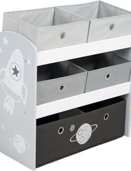 roba® Kinderregal Rakete, grau, inklusive 5 Stoffboxen in 2 Größen