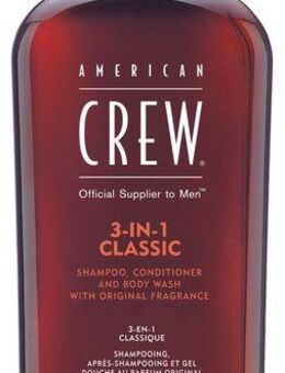 American Crew Haarshampoo 3In1 Classic Shampoo, Conditioner & Body Wash 250 ml, 1-tlg., Für Herren aller Haartypen, spendet Feuchtigkeit, beruhigt Kopfhaut.