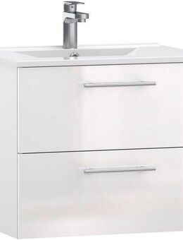 welltime Waschtisch Athen Badezimmerschrank mit Softclose Funktion WC Bad 60 cm (Set, Unterschrank und Becken), Waschplatz mit 2 Schubladen und Waschbecken Badmöbel Unterschrank