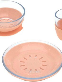 LÄSSIG Kindergeschirr-Set Apricot (3-tlg), 1 Personen, Glas, Silikon, rutschfest