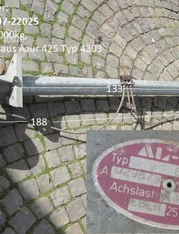 Alko Achse, ca 188cm, Typ B1000 D2897, 1000kg gebraucht, passend zB Knaus Azur 425 Typ 4303 - Schotten Zentrum