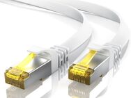 Patch-Ethernet Netzwerk Flachleitung CAT 7, 1m lang, LAN, RJ45 Stecker, 600Mhz, 10Gbit/s, U FTP, PIMF Schirmung, Knickschutz, weiß - Fürth