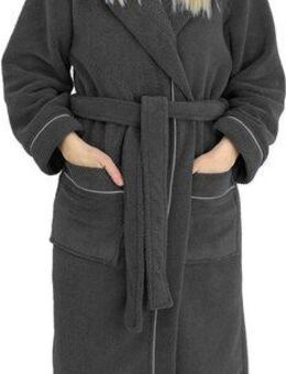 my home Unisex-Bademantel Lillou, ideal für Sauna & Spa, Hotelbademantel, Morgenmantel, Langform, Microfaser, Kapuze, Gürtel, kuschelig weicher Fleece, plüsch, für Damen und Herren, XS-3XL
