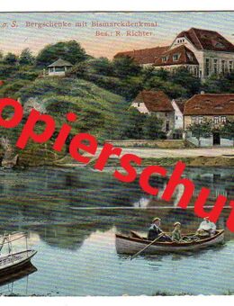 Ansichtskarte „Halle a. S. – Bergschenke mit Bismarckdenkmal“, gelaufen 1909 - Landsberg