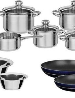 GSW Topf-Set Silver Star, Edelstahl (Set, 18-tlg., Bratentopf Ø 16/20 cm, Fleischtopf Ø 16/20 cm, Bratpfanne Ø 24/28 cm), Induktion