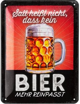 Lustiges Blechschild Satt heißt nicht, dass kein Bier mehr reinpasst - Lanolu 15x20 cm - Hamburg