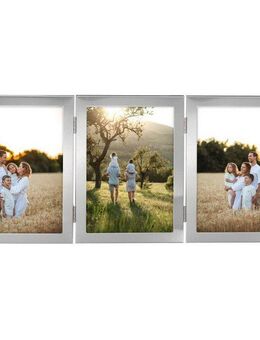 Hama Bilderrahmen Bilderrahmen 10x15 cm für 3 Bilder, zum Aufhängen und Stellen, Silber, für 3 Bilder (1 St), Portraitrahmen Collage, Aluminium, Hochformat, Querformat, Set