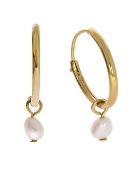 Zeeme Paar Creolen Silber 925 vergoldet mit weißen Perlen 3x5mm