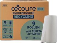 oecolife Küchentücher Box RECYCLING, 9 Rollen á 200 Blatt, Kurzblatt, Küchenrollen Großpackung, plastikfrei, nachhaltig, Haushaltsrollen, Allzwecktücher, Papiertücher, Papierhandtücher, Küchenpapier - Altenbeken