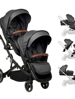 BabyGo Zwillings-Kombikinderwagen Twinner Set, Grey melange, (Set), inkl. 2 Regenhauben, Wickeltasche