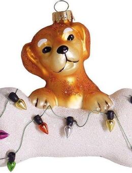 Krebs Glas Lauscha Christbaumschmuck Hund mit Knochen & Lichterkette, Weihnachtsdeko, Christbaumschmuck (1-tlg), mundgeblasen