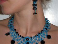 Mex. Schmuckhandwerk - Obsidian und Onyx ? blaues Macramé - Bielefeld