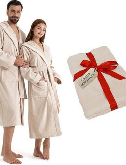 OTTO home Unisex-Bademantel Fenya, 330 g/m², Premium, Hotelbademantel, Morgenmantel, Sauna & Spa, Langform, Veloursfrottier, Kapuze, Gürtel, Reißverschlusstaschen, weich mit GRATIS-Zugabe: 1x Duschtuch 70x140 cm