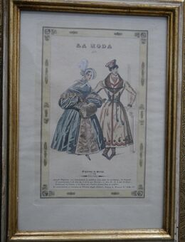 Bild , Radierung - koloriert , La Moda 1833 No. 22 , Mode - Italien , Bild 36cm x 26cm , K329 - Görlitz