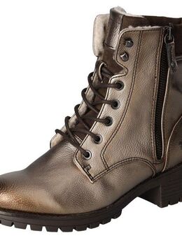 Mustang Shoes Schnürboots, Schnürstiefelette, Blockabsatz, in Metallic-Optik, schmale Form