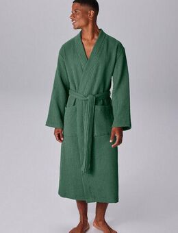 my home Unisex-Bademantel Inga, ideal für Sauna & Spa, Hotelbademantel, Morgenmantel, Midilänge, Baumwolle, Kimono-Kragen, Gürtel, Waffelpiqué, kleines Packmaß, Taschen, Damen & Herren, S-3XL
