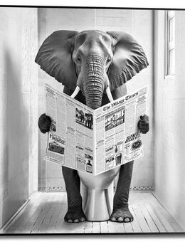 Reinders! Poster Elephant Toilet, Toilette - WC - Zeitung - Schwarz-Weiß - MDF - Tiere - 50x50 cm