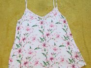 Allover * Lilien * Blumen * Blüten * Flower- Power * DESIGNER * Spaghetti * Träger- Top * T- Shirt * Gr. 38- 40/ S- M * weiß * pink * grün * - Riedlingen