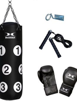 Hammer Boxsack Sparring Professional (Set, mit Boxhandschuhen, mit Haken, mit Sprungseil)