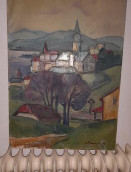 Ölgemälde auf Leinwand „ Landschaft in Allgäu „ von E. Reimann 1952 - Worpswede