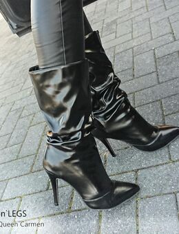 Gr. 37-38, sexy High Heels Kurz- Stiefel, Stiletto, Kunstleder schwarz - Bruchköbel