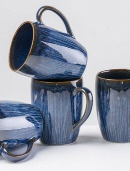 Gipfelstück Becher Eisfall, Steinzeug, Scandi-Style, Reaktivglasur, jedes Stück ein Unikat, 4-teilig