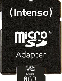 Intenso microSDHC Class 10 + SD-Adapter Speicherkarte (8 GB, 20 MB/s Lesegeschwindigkeit)
