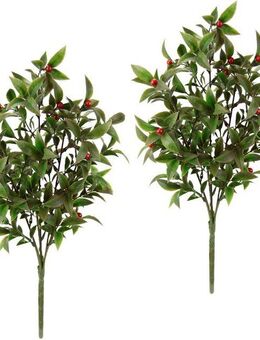 Winterliche Kunstpflanze Künstlicher Lorbeerbusch mit Beeren Mistelbusch, I.GE.A., Höhe 42 cm, Weihnachtsdeko aus Kunststoff, 2er Set, grün, rot