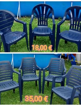 7 Gartenstühle, blau, stapelbar + Auflagen, 7 Bilder - Immenhausen