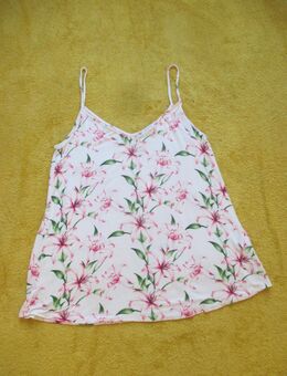 Allover * Lilien * Blumen * Blüten * Flower- Power * DESIGNER * Spaghetti * Träger- Top * T- Shirt * Gr. 38- 40/ S- M * weiß * pink * grün * - Riedlingen