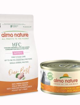 1,2 kg Almo Nature HFC + 6 x 70 g passendes Nassfutter gratis! - 1,2 kg Kitten Huhn + 6 x 70 g Natural Kitten mit Huhn
