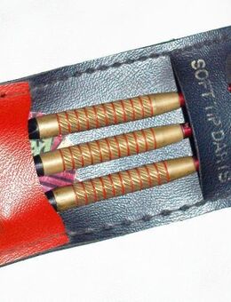STRONG Turnier Softdart Pfeile 3er-Set 18gr. mit Flights - Spitzen & Lederetui - Andernach